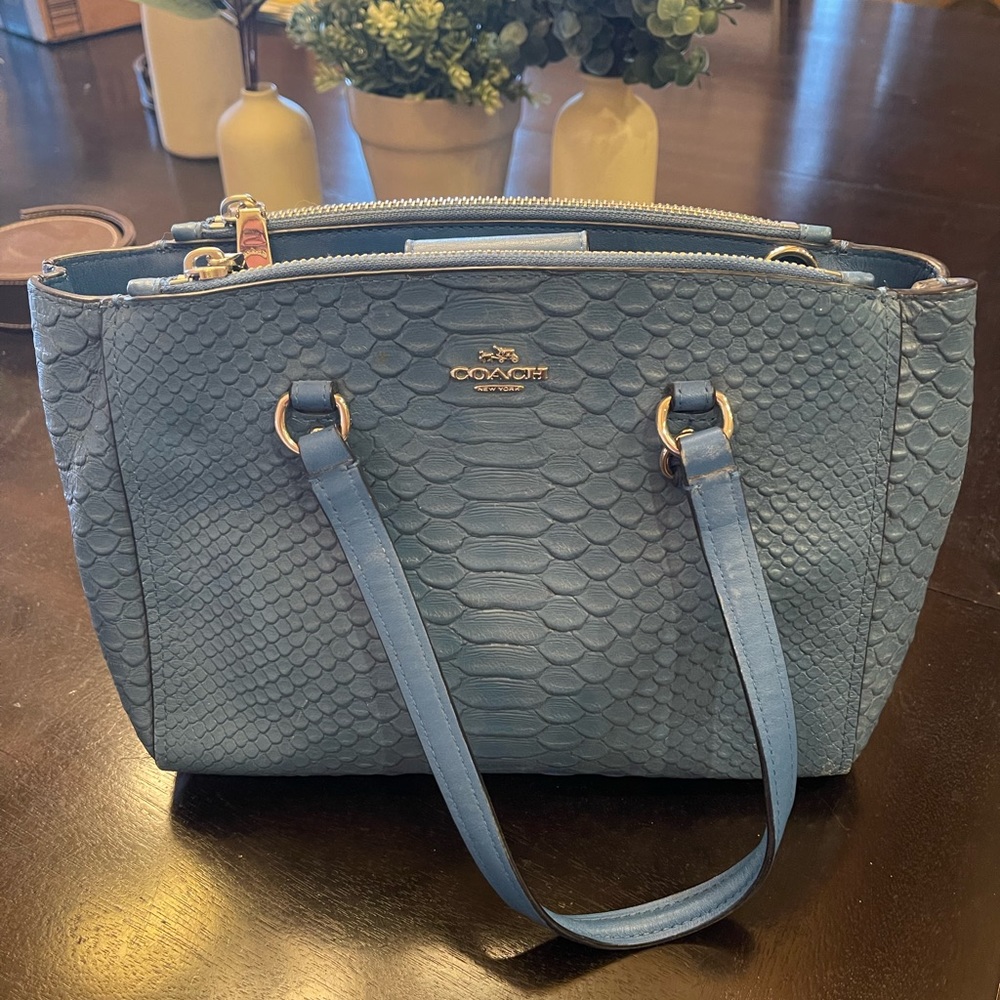 Blue leather lizard skin embossed Coach bag